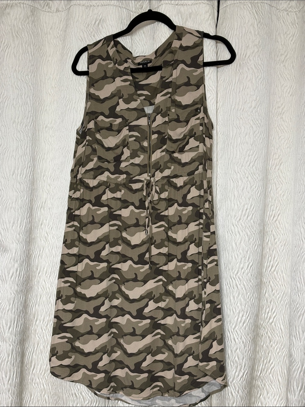 Torrid Camo Print Zip Front Sleeveless Shirt Dress with Pockets-Size 00